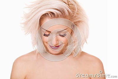 Blonde woman looked down Stock Photo