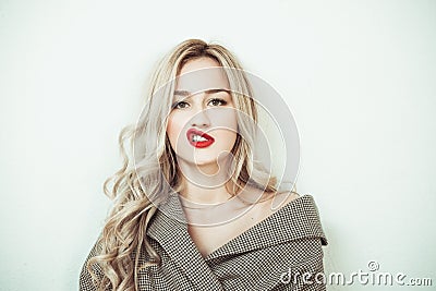 Blonde woman making face expressions Stock Photo