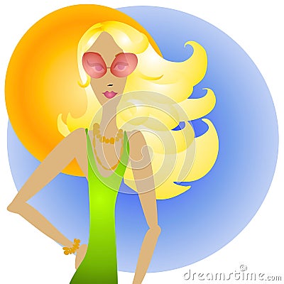 Blonde Woman and Sunglasses Cartoon Illustration