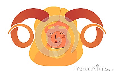 Blonde woman with twisted horns semi flat vector character head Cartoon Illustration