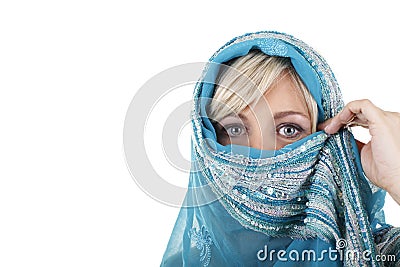 Blonde woman with veil looking sideways Stock Photo