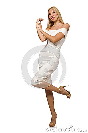 The blondie in elegant dress isolated on white Stock Photo
