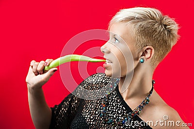 Blondie with green pepper Stock Photo