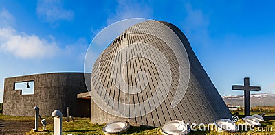 Blonduoskirkja modern style unusual shape lutheran church with c Editorial Stock Photo