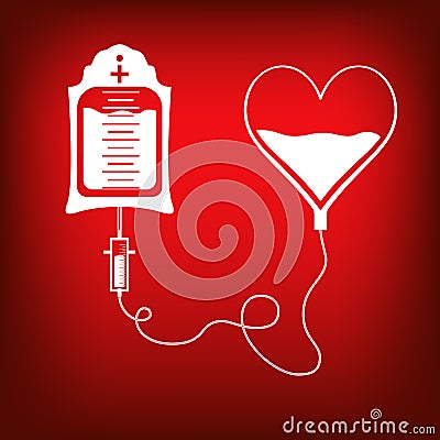 blood bag and heart. Blood donation day concept. Human donates blood. Vector illustration in flat style. Cartoon Illustration