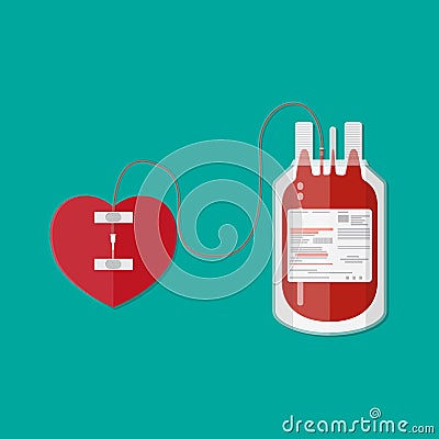 Blood bag and heart. donation Vector Illustration