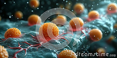Blood cancer cell, leukemia disease, growing tumor, oncology, medicine and science Stock Photo