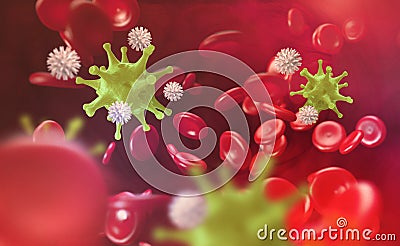 Blood cells. Leukocytes attack the virus. Immunity of the body Cartoon Illustration