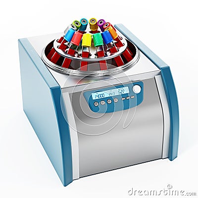 Blood centrifuge machine with test tubes full of blood samples. 3D illustration Cartoon Illustration