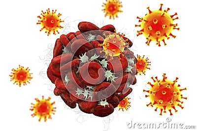 Blood clotting and COVID-19 virus particles, conceptual illustration Cartoon Illustration