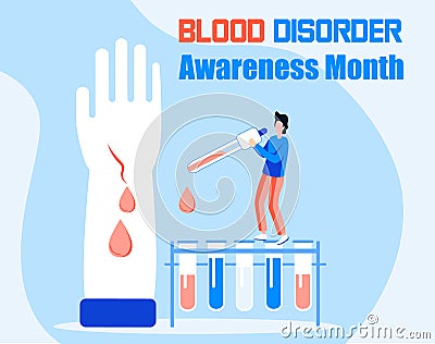 Blood Disorder Awareness Month in March. Hemophilia concept vector. Tiny doctors examine the non-coagulability of blood Vector Illustration