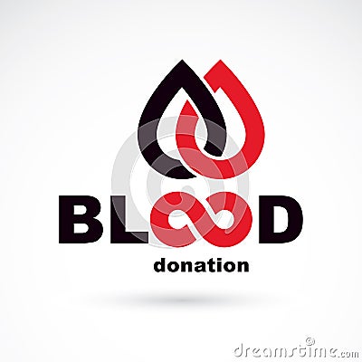 Blood donation concept vector graphic illustration isolated on white. Hematology theme emblem. Vector Illustration