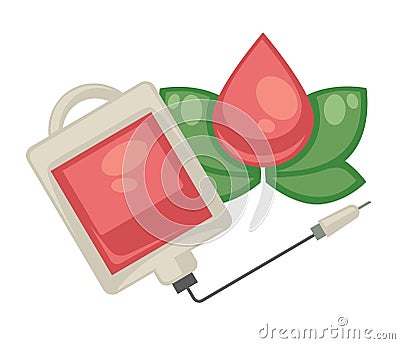 Blood donation and dropper isolated object medicine and healthcare Vector Illustration