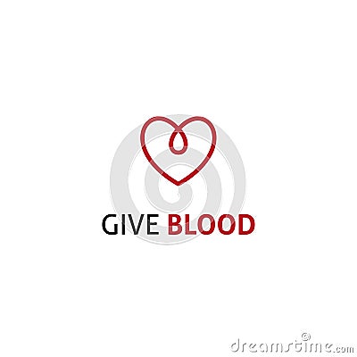 Blood donation icon heart drop linear logo Vector Illustration