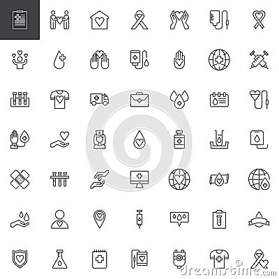 Blood donation outline icons set Vector Illustration