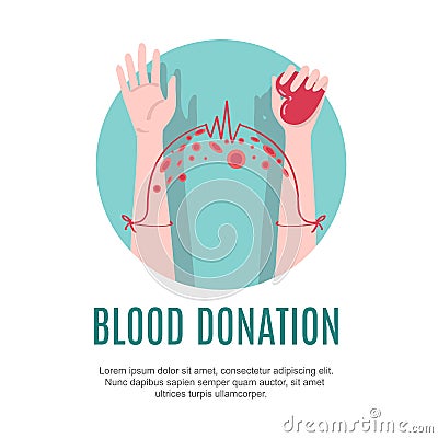 Blood donation vector illustration for 14th june. Flat design te Vector Illustration