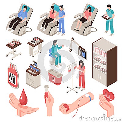 Blood Donor Isometric Set Vector Illustration