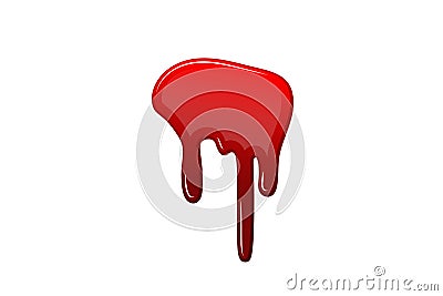 Blood drip 3d. Halloween bloodstain isolated white background. Splatter stain. Horror drop flow. Red scare ink. Blot Vector Illustration
