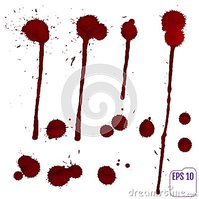 Blood drip. Vector red Ink stain, blots and splashes. Vector Illustration