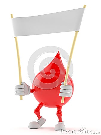 Blood drop character holding blank banner Stock Photo