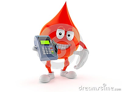 Blood drop character holding credit card reader Stock Photo