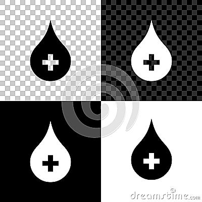 Blood drop icon isolated on black, white and transparent background. Donate drop blood with cross sign. Donor concept Vector Illustration