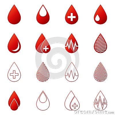 Blood drop icons vector set Vector Illustration