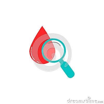 Blood drop test with magnifier solid icon Vector Illustration