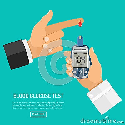 Blood glucose meter in hand Vector Illustration