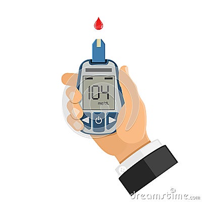 Blood glucose meter in hand Vector Illustration