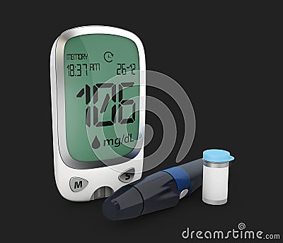 Blood glucose monitor with lower levels. 3d Illustration Stock Photo