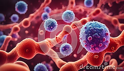 Blood infection with bacteria and virus cells Stock Photo