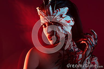 Blood Lily, scary and sexy Halloween image. Stock Photo