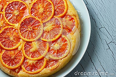 Blood Orange Ricotta Cornmeal Cake Close Up Stock Photo