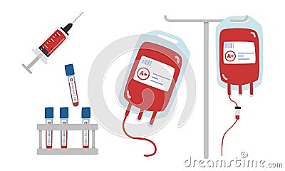 Blood pack clipart cartoon style. Simple blood bag flat vector illustration Vector Illustration