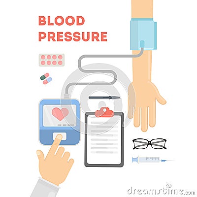 Blood pressure checking. Vector Illustration