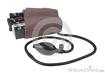 Blood Pressure Cuff around Briefcases Stock Photo