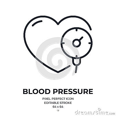 Blood pressure editable stroke outline icon isolated on white background flat vector illustration. Pixel perfect. 64 x 64 Vector Illustration