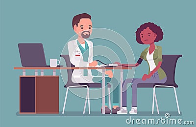 Blood pressure measurement, medicine test for young black woman Vector Illustration