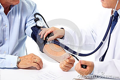 Blood pressure measuring. Doctor and patient. Stock Photo