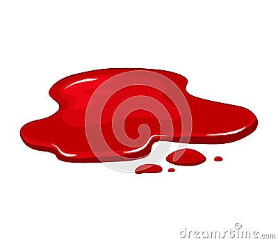 Blood puddle on a white isolated background. Spill of red paint. Vector cartoon illustration. Vector Illustration