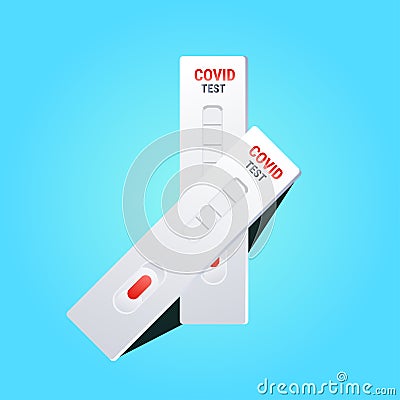 blood sample on rapid diagnostic test cassette identifying antibodies for covid-19 concept Vector Illustration