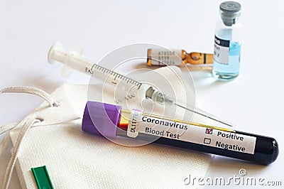 Blood sample tube with positive test for COVID-19 or novel coronavirus SARS-CoV-2 Stock Photo