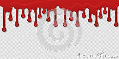 Blood seamless pattern. Realistic red paint drops and splashes on transparent background. Bleeding template. Bright spooky Vector Illustration