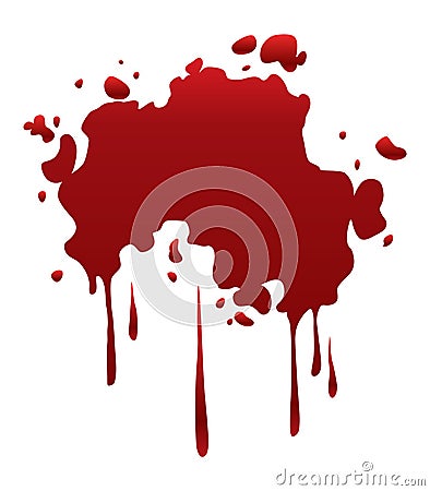 Blood splash or splatter. Red paint spot drip, drop or stain blot, patch, liquid texture. Abstract grunge dirty mark Vector Illustration