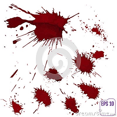 Blood splatter or stain splashed with red paint isolated Vector Illustration