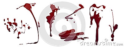 Blood splatters, red stains with drops or splashes Vector Illustration