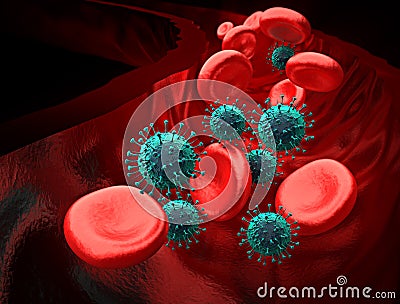 Blood Stream with Flu Virus - Opened Artery Stock Photo