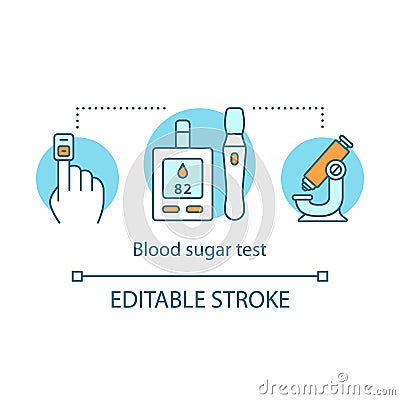 Blood sugar test concept icon. Controlling glucose level idea thin line illustration. Diabetic patients healthcare Vector Illustration