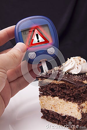 Blood Sugar Test with Warning Sign Stock Photo